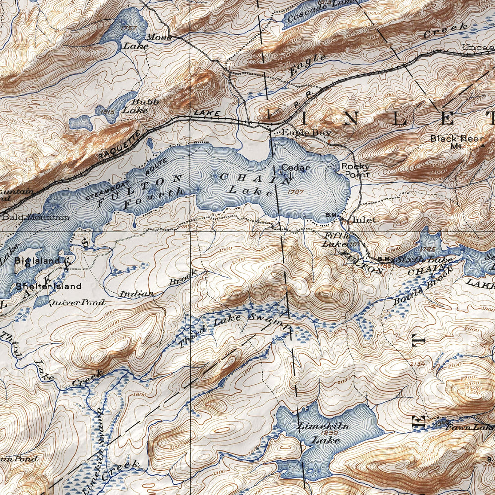 Fulton Chain, NY - Vintage Shaded Relief Map (1903)