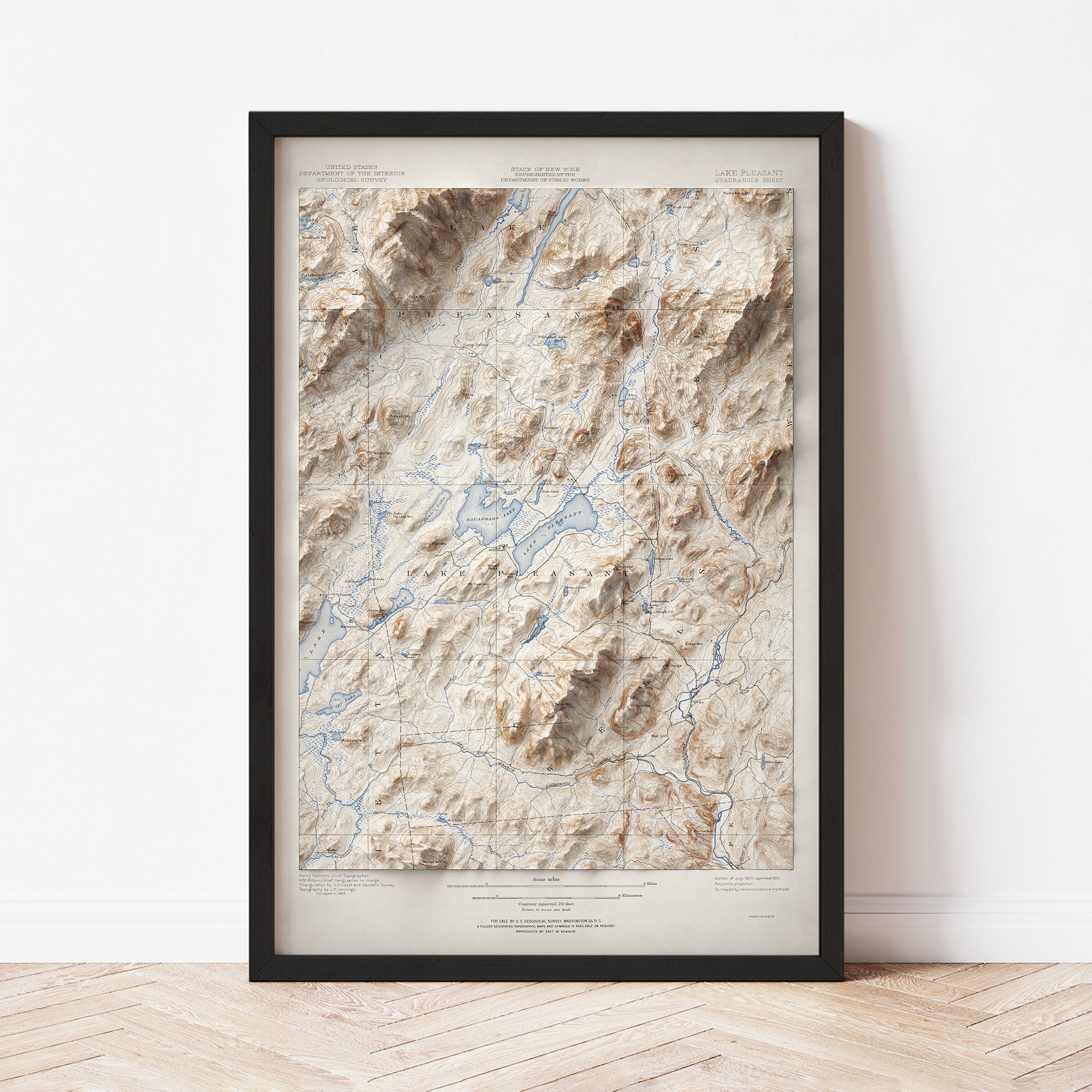 Lake Pleasant, NY - Vintage Shaded Relief Map (1907) – Pure