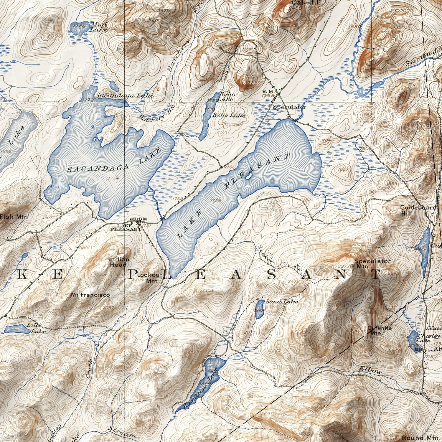 Lake Pleasant, NY - Vintage Shaded Relief Map (1907) – Pure